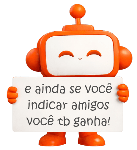 mascote segurando placa